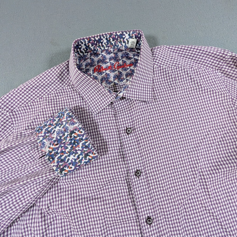 Robert Graham Button Down Shirt Mens XL Purple Check Egyptian Cotton Flip Cuff - Picture 1 of 8
